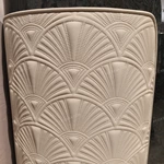 Curved Marble-Top Sideboard with Glossy Wood Veneer & Quilted Leather Accents